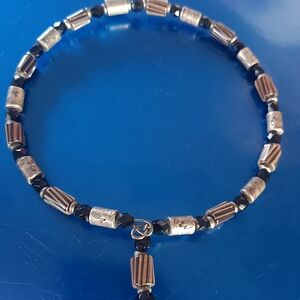 Elegant Silver and Black Beaded Necklace